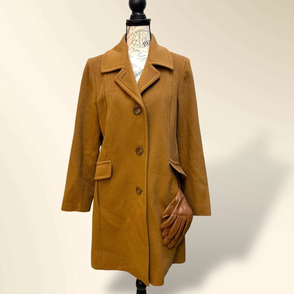 Ann Klein Wool Cashmere Blend Peacoat Brown Women’s Size 14P & Leather Gloves